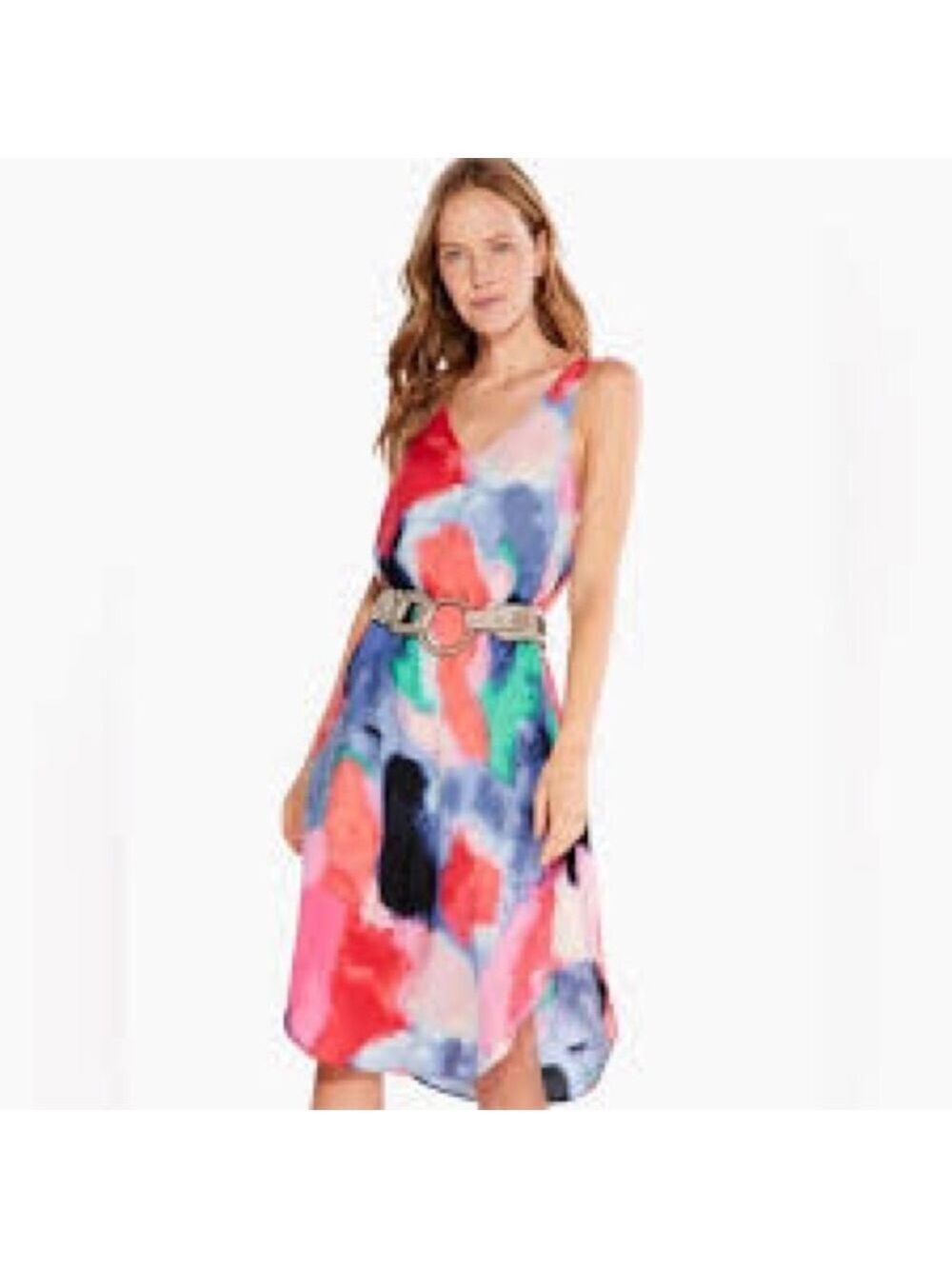 Nic + Zoe Colorful Abstract Sleeveless Sheath Midi Dress Sz Large